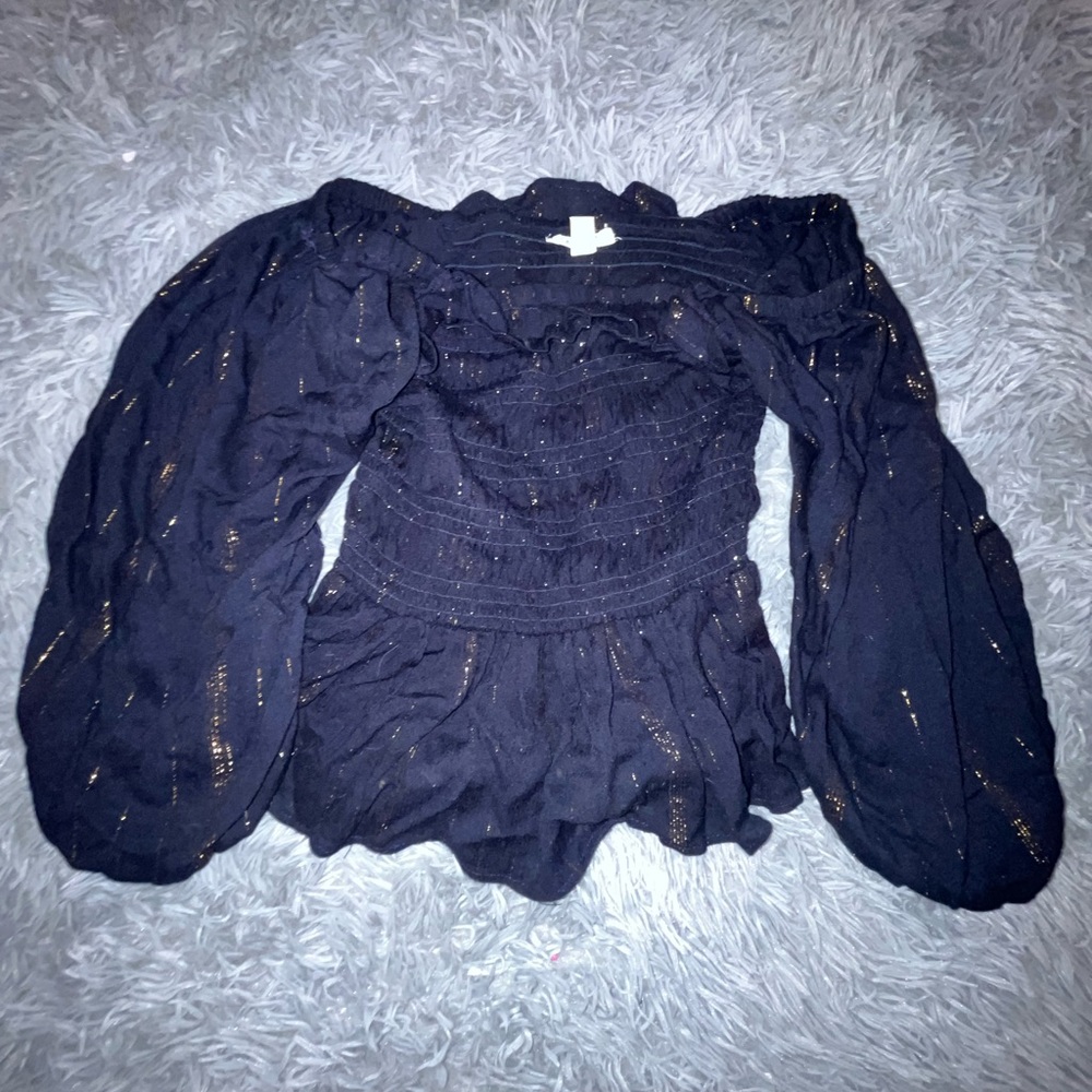 Blue off the shoulder - rose gold shimmer - adult xs